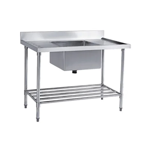 SS304 600mm Single Sink Bench With Pot Shelf