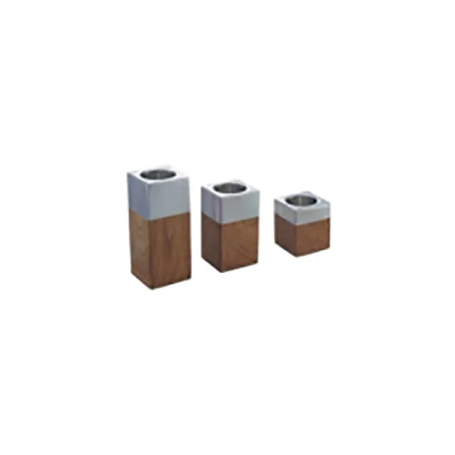H60mm Stainless Steel Wood Grain Square Candle Holder