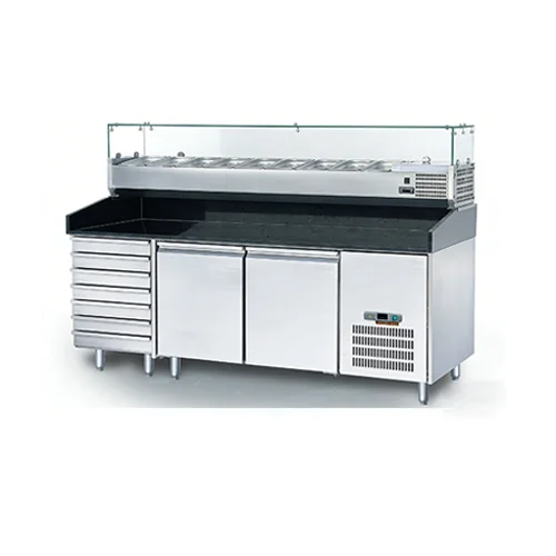 FEELART 2 Doors 7 Drawers Pizza Prep Station 2025mm with Glass Countertop Showcase