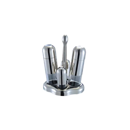 Stainless Steel Four Heads Salt & Pepper Shaker Set With Wintersweet Base