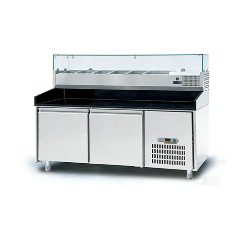 FEELART 2 Door Pizza Prep Station with Glass Countertop Showcase