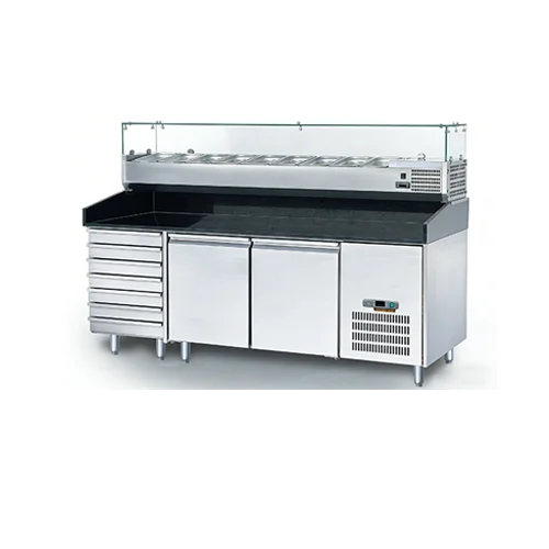 FEELART 2 Doors 7 Drawers Pizza Prep Counter 1795mm with Glass Display Showcase
